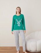 Serena Pijama de Craciun din bumbac doua piese cu Renul lui Mos Craciun pe verde