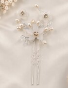 Shopika Ac de par pentru mireasa cu perle cristale si flori delicate model ramificat argintiu