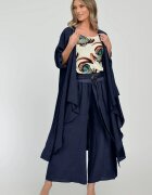 Shopika Blazer lung din in fluid cu revere bleumarin
