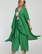 Shopika Blazer lung din in fluid cu revere verde