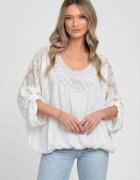 Shopika Bluza alba din matase cu dantela si broderie decorativa si insertii discrete stralucitoare de paiete