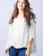Shopika Bluza alba din matase si vascoza cu maneca fluture