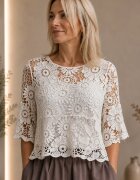 Shopika Bluza bej din dantela de bumbac stil boho elegant