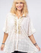 Shopika Bluza bej eleganta din dantela cu aplicatie aurie