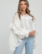 Shopika Bluza boho oversize din batist de bumbac in colturi cu volan si dantela alba