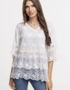 Shopika Bluza brodata cu volane din dantela de bumbac alba