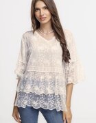 Shopika Bluza brodata cu volane din dantela de bumbac bej