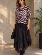 Shopika Bluza cu maneca fluture si imprimeu animal print zebra alb negru