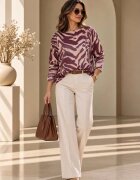 Shopika Bluza cu maneca fluture si imprimeu animal print zebra bordo