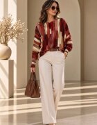 Shopika Bluza cu maneca fluture si imprimeu pictural pensulat bordo