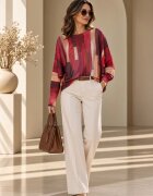 Shopika Bluza cu maneca fluture si imprimeu pictural pensulat magenta