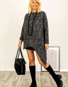 Shopika Bluza cu model floral embosat si croiala asimetrica design statement gri si negru
