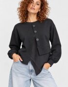 Shopika Bluza dama cu design asimetric suprapus si nasturi decorativi neagra
