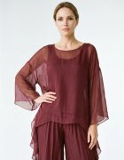 Shopika Bluza dama din matase si vascoza cu colturi fluide si maneci fluture bordo