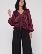 Shopika Bluza dama eleganta din satin de matase si vascoza cu fronseu reglabil - bordo