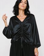 Shopika Bluza dama eleganta din satin de matase si vascoza cu fronseu reglabil - neagra