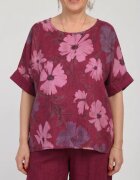 Shopika Bluza din in cu imprimeu floral pastelat si croi relaxat bordo