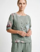 Shopika Bluza din in cu imprimeu floral si croi scurt lejer kaki