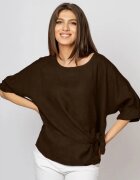 Shopika Bluza din in maro inchis masura mare cu nod pe talie