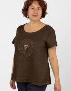 Shopika Bluza din in maron cu floare si paiete fine pe piept
