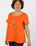 Shopika Bluza din in portocalie cu floare si paiete fine pe piept