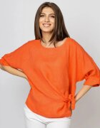 Shopika Bluza din in portocalie masura mare cu nod pe talie