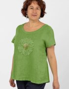 Shopika Bluza din in verde oliv cu floare si paiete fine pe piept