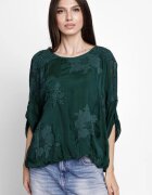 Shopika Bluza din matase si vascoza brodata cu dantela pe spate verde inchis