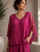 Shopika Bluza din matase si vascoza cu broderie pe fata si decolteu in V magenta