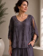 Shopika Bluza din matase si vascoza cu broderie pe fata si decolteu in V maro