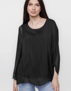 Shopika Bluza din matase si vascoza cu maneca clopot neagra