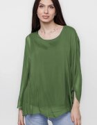 Shopika Bluza din matase si vascoza cu maneca clopot verde oliv