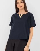 Shopika Bluza din poplin satinat de bumbac cu nasturi pe spate bleumarin