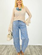 Shopika Bluza eleganta din dantela fina cu maneci evazate bluza transparenta chic bej