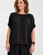 Shopika Bluza eleganta din satin de matase si vascoza cu maneci drapate negru