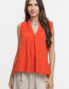Shopika Bluza fara maneci din in cu decolteu si guler inalt rosu tangerine