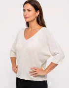Shopika Bluza fin tricotata bob de orez cu maneca fluture 3 4 alb