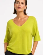 Shopika Bluza fin tricotata bob de orez cu maneca fluture 3 4 galben lime