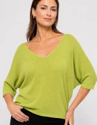 Shopika Bluza fin tricotata bob de orez cu maneca fluture 3 4 verde deschis
