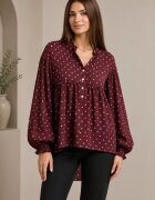Shopika Bluza lejera cu buline albe pe fond bordo din matase cu vascoza
