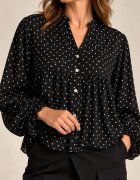 Shopika Bluza lejera cu buline albe pe fond negru din matase cu vascoza