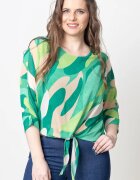 Shopika Bluza lejera cu imprimeu abstract verde si nod frontal