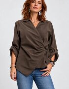 Shopika Bluza petrecuta din catifea reiata de bumbac cu drapaj lateral maro