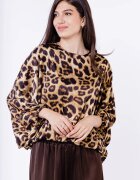 Shopika Bluza plisata din satin cu maneci fluture si imprimeu animal print