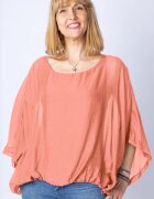 Shopika Bluza roz piersica din matase si vascoza cu maneca fluture