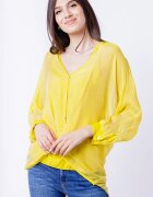 Shopika Bluza tip camasa cu fald din matase si vascoza galbena cu dublura