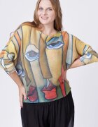 Shopika Bluza tricotaj subtire cu imprimeu stil Picasso pe fond galben