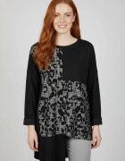 Shopika Bluza tunica asimetrica din jerseu gri si negru cu combinatie de materiale
