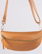 Shopika Borseta din piele naturala cu fermoar si bareta reglabila camel