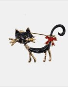 Shopika Brosa eleganta pisica neagra din metal cu strasuri rosii